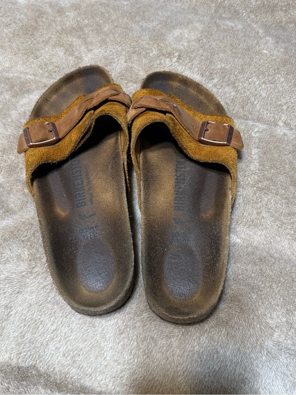 Birkenstock OITA Suede Leather Braided Slides Sandals Taupe Sz 38/US 8 NARROW - Picture 5 of 14